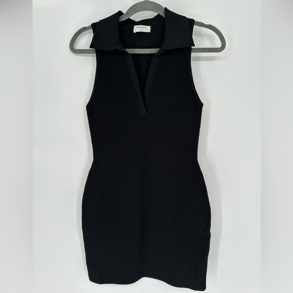 Aritzia Babaton Sculpt Knit Polo Dress Ribbed Collared Bodycon Stretch M - Picture 2 of 9